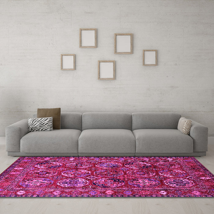 Machine Washable Oriental Pink Industrial Rug in a Living Room, wshurb2352pnk