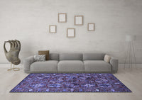 Machine Washable Oriental Blue Industrial Rug, wshurb2352blu