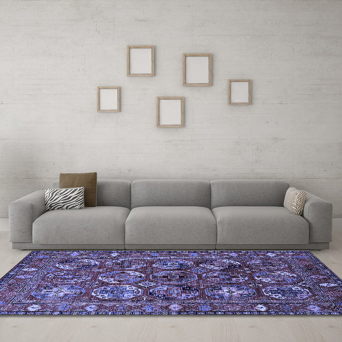 Machine Washable Oriental Blue Industrial Rug in a Living Room, wshurb2352blu