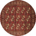 Round Oriental Brown Industrial Rug, urb2353brn