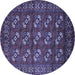 Round Machine Washable Oriental Blue Industrial Rug, wshurb2353blu