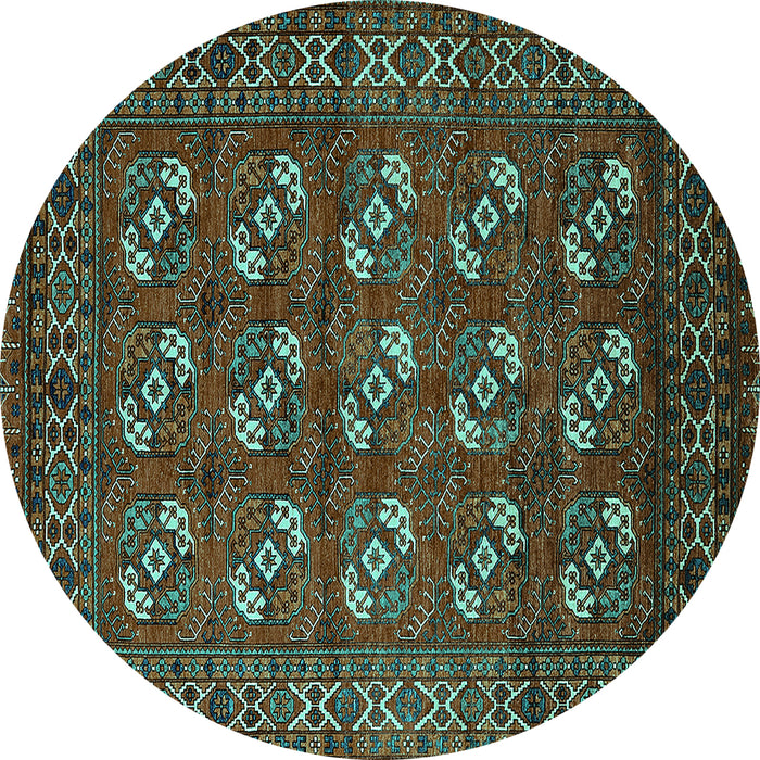 Round Oriental Turquoise Industrial Rug, urb2353turq