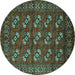 Round Oriental Turquoise Industrial Rug, urb2353turq