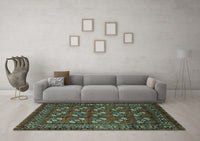 Machine Washable Oriental Turquoise Industrial Rug, wshurb2353turq