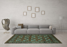 Machine Washable Oriental Turquoise Industrial Area Rugs in a Living Room,, wshurb2353turq