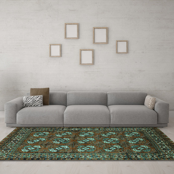 Machine Washable Oriental Turquoise Industrial Area Rugs in a Living Room,, wshurb2353turq