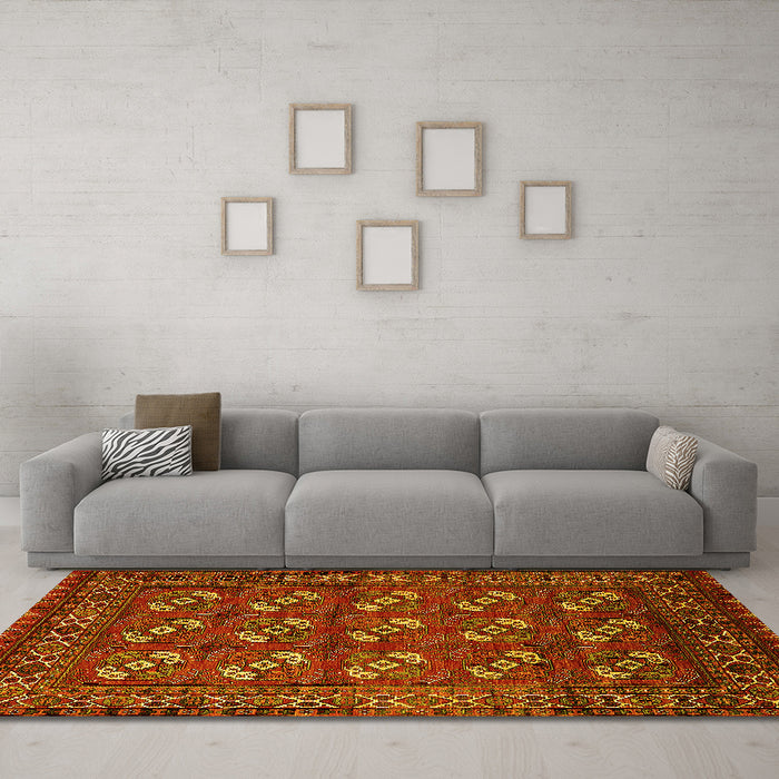 Machine Washable Oriental Yellow Industrial Rug in a Living Room, wshurb2353yw
