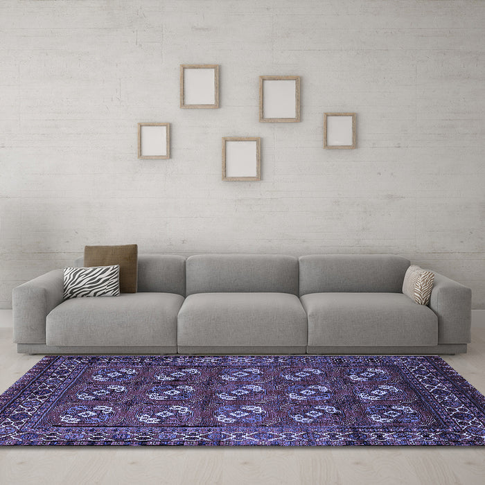Machine Washable Oriental Blue Industrial Rug in a Living Room, wshurb2353blu