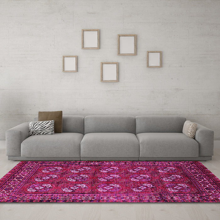 Machine Washable Oriental Pink Industrial Rug in a Living Room, wshurb2353pnk