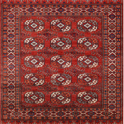 Square Mid-Century Modern Red Oriental Rug, urb2353