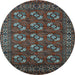 Round Machine Washable Oriental Light Blue Industrial Rug, wshurb2353lblu