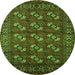 Round Machine Washable Oriental Green Industrial Area Rugs, wshurb2353grn