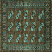 Square Machine Washable Oriental Turquoise Industrial Area Rugs, wshurb2353turq