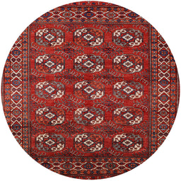 Round Mid-Century Modern Red Oriental Rug, urb2353