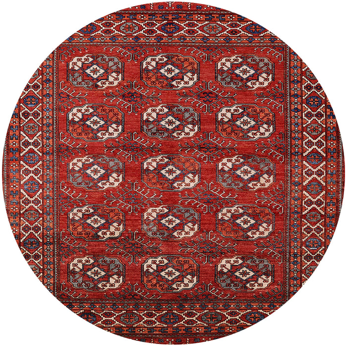 Round Machine Washable Industrial Modern Tomato Red Rug, wshurb2353