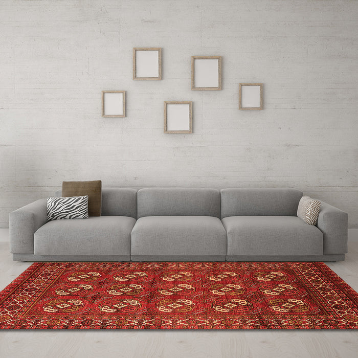 Machine Washable Oriental Orange Industrial Area Rugs in a Living Room, wshurb2353org