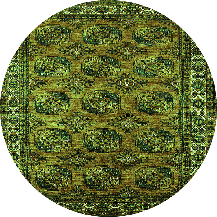 Round Machine Washable Oriental Green Industrial Area Rugs, wshurb2354grn
