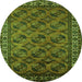 Round Machine Washable Oriental Green Industrial Area Rugs, wshurb2354grn