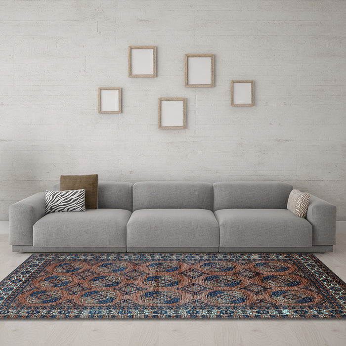 Machine Washable Oriental Light Blue Industrial Rug in a Living Room, wshurb2354lblu