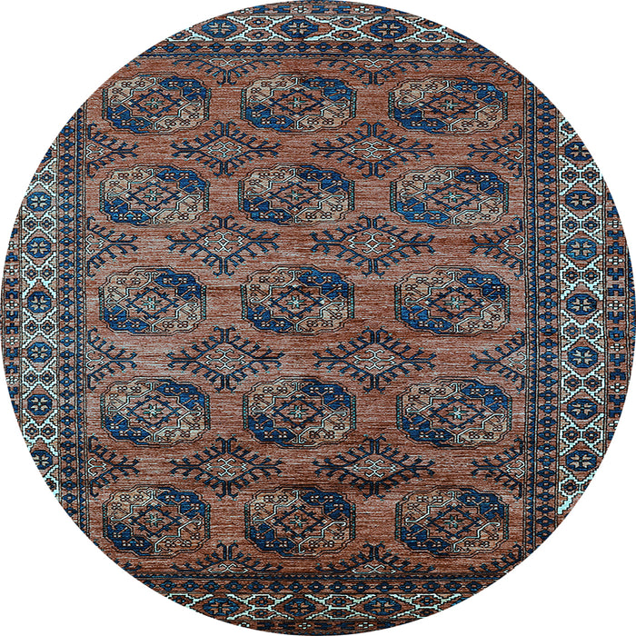 Round Machine Washable Oriental Light Blue Industrial Rug, wshurb2354lblu