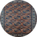 Round Machine Washable Oriental Light Blue Industrial Rug, wshurb2354lblu