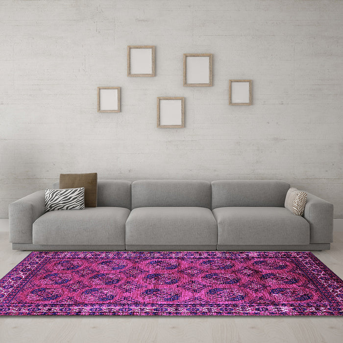Machine Washable Oriental Purple Industrial Area Rugs in a Living Room, wshurb2354pur