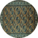 Round Oriental Turquoise Industrial Rug, urb2354turq