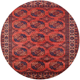 Round Mid-Century Modern Cranberry Red Oriental Rug, urb2354