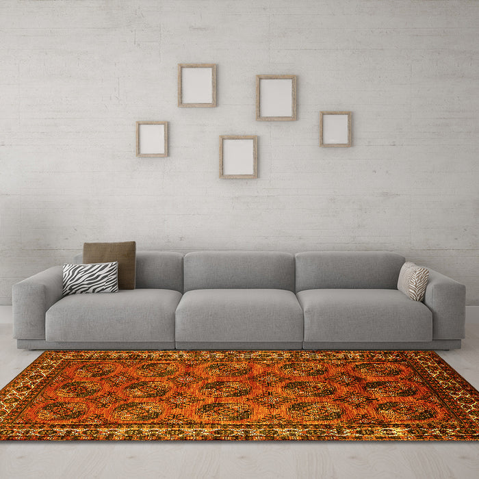 Machine Washable Oriental Yellow Industrial Rug in a Living Room, wshurb2354yw