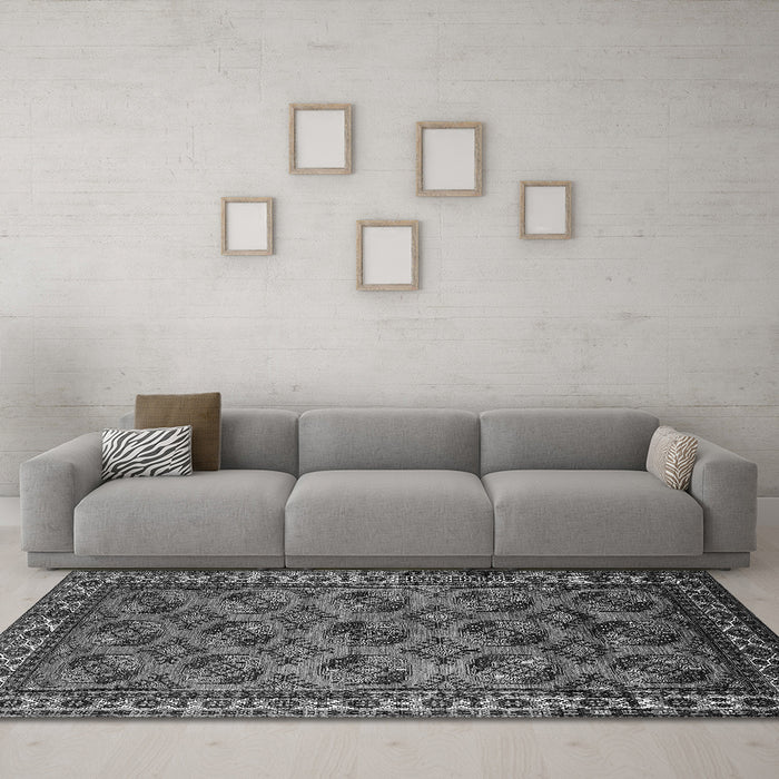 Machine Washable Oriental Gray Industrial Rug in a Living Room,, wshurb2354gry