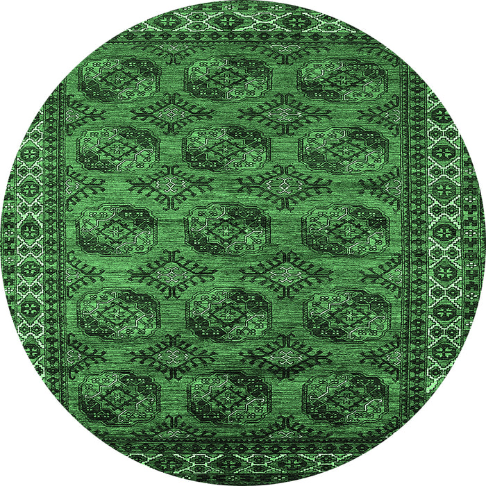 Round Machine Washable Oriental Emerald Green Industrial Area Rugs, wshurb2354emgrn