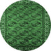 Round Machine Washable Oriental Emerald Green Industrial Area Rugs, wshurb2354emgrn