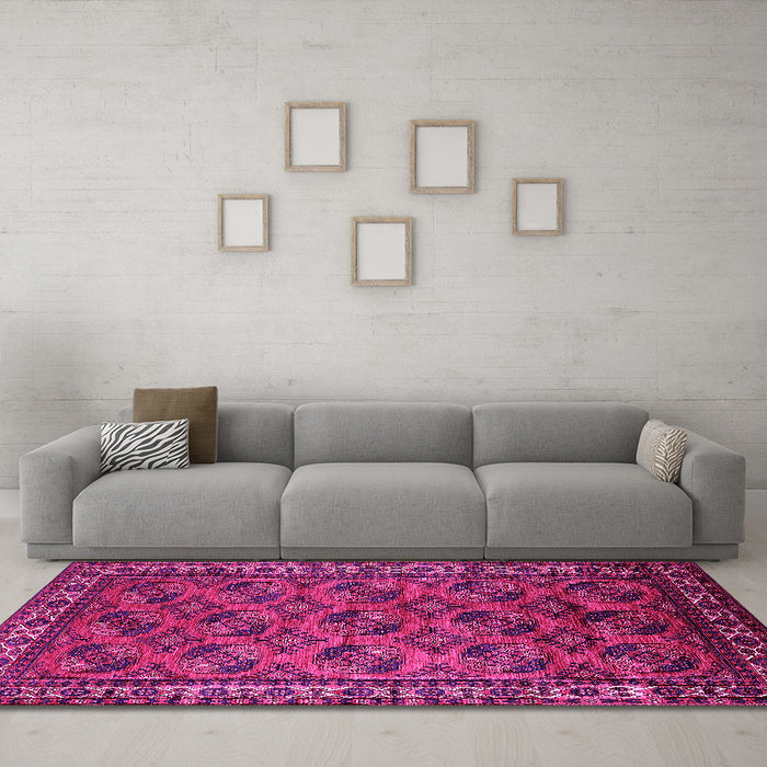 Machine Washable Oriental Pink Industrial Rug in a Living Room, wshurb2354pnk