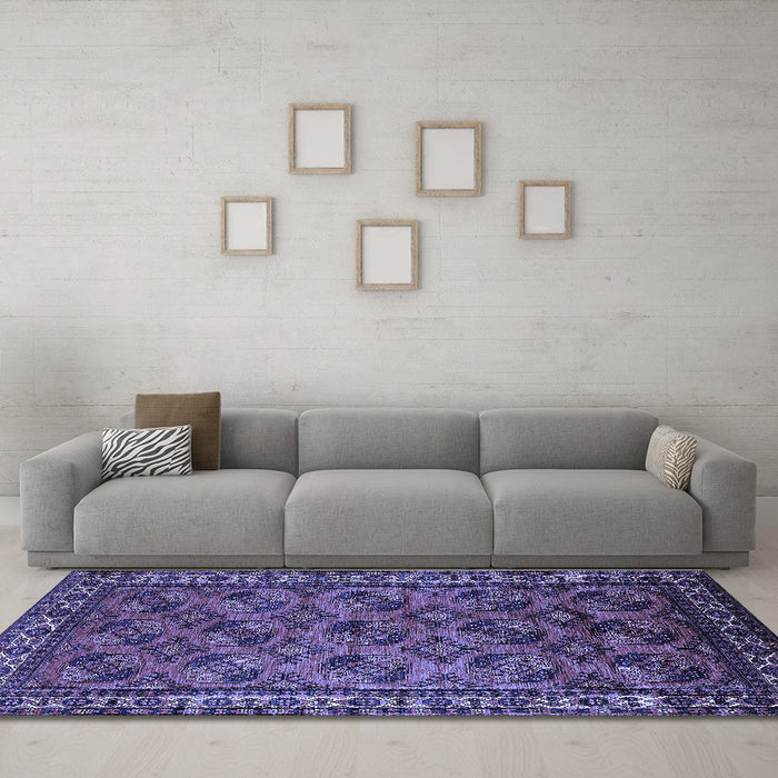 Machine Washable Oriental Blue Industrial Rug in a Living Room, wshurb2354blu