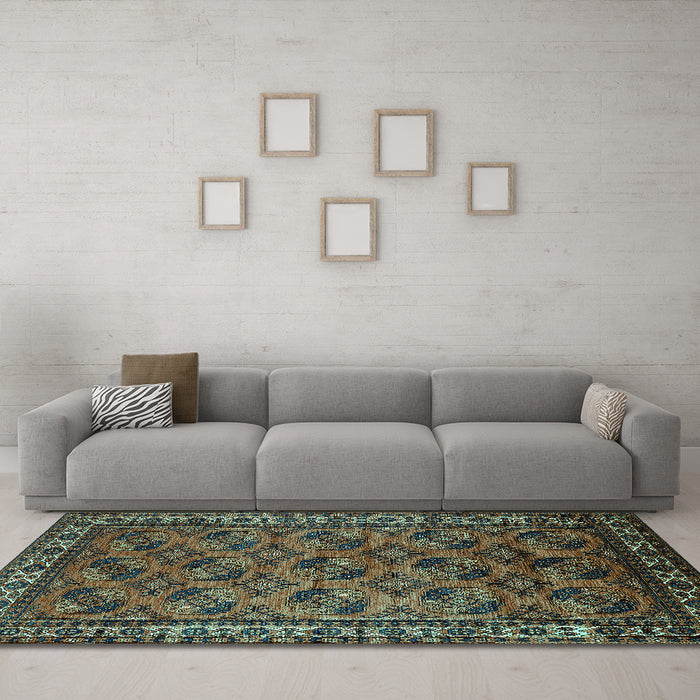 Machine Washable Oriental Turquoise Industrial Area Rugs in a Living Room,, wshurb2354turq
