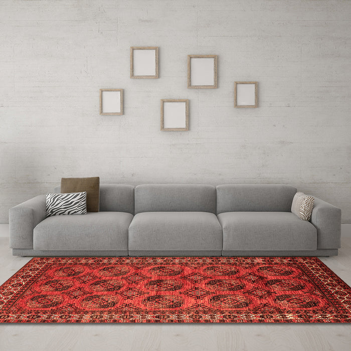 Machine Washable Oriental Orange Industrial Area Rugs in a Living Room, wshurb2354org