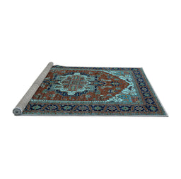 Sideview of Machine Washable Persian Light Blue Traditional Rug, wshurb2355lblu