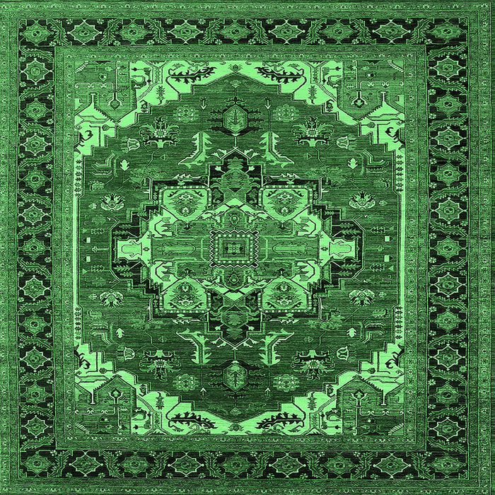 Square Machine Washable Persian Emerald Green Traditional Area Rugs, wshurb2355emgrn