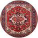 Round Machine Washable Industrial Modern Tomato Red Rug, wshurb2355