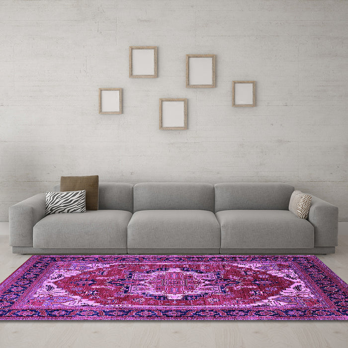Machine Washable Persian Purple Traditional Area Rugs in a Living Room, wshurb2355pur