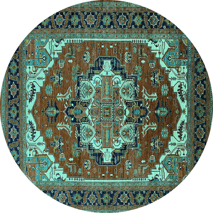 Round Machine Washable Persian Turquoise Traditional Area Rugs, wshurb2355turq