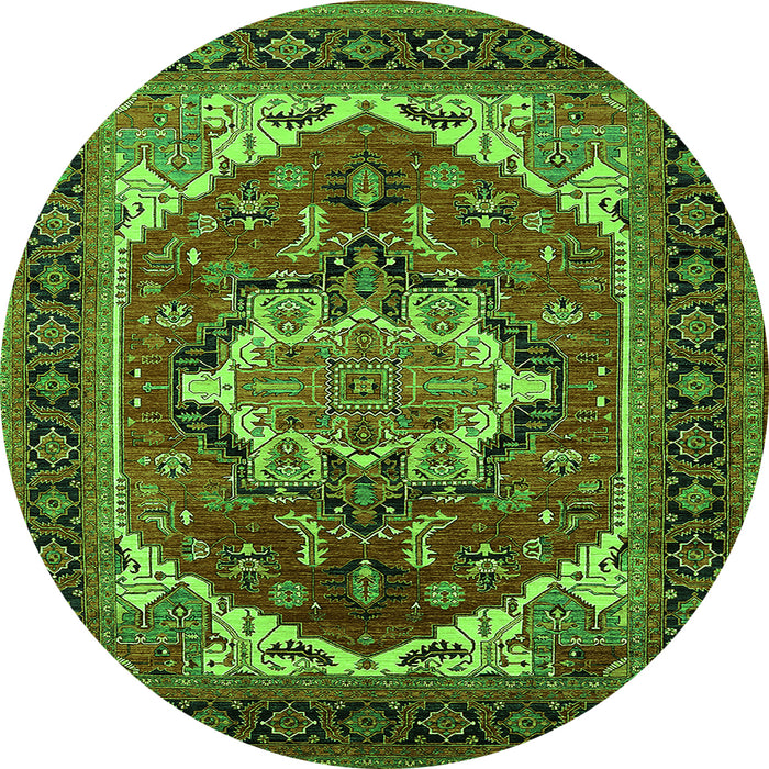 Round Persian Green Traditional Rug, urb2355grn
