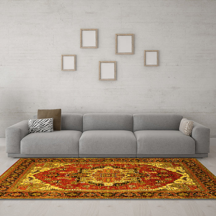 Machine Washable Persian Yellow Traditional Rug in a Living Room, wshurb2355yw