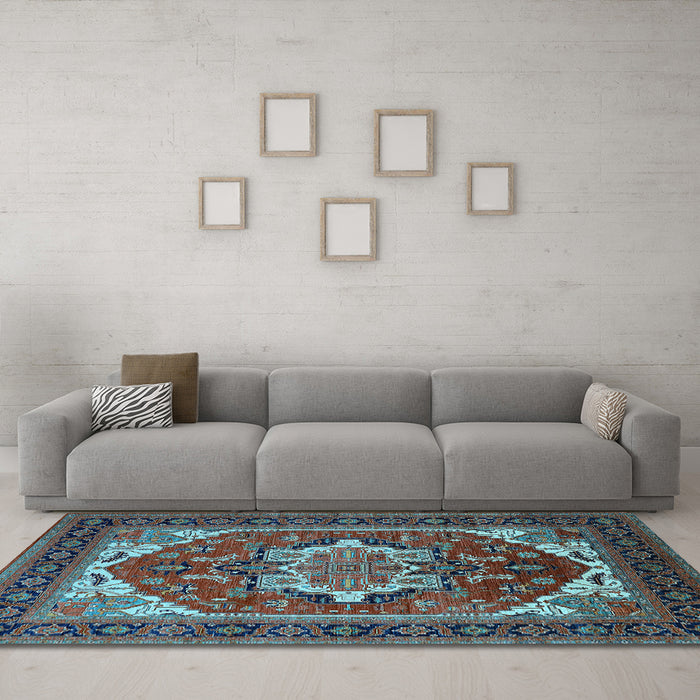 Machine Washable Persian Light Blue Traditional Rug in a Living Room, wshurb2355lblu