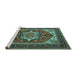 Sideview of Machine Washable Persian Turquoise Traditional Area Rugs, wshurb2355turq