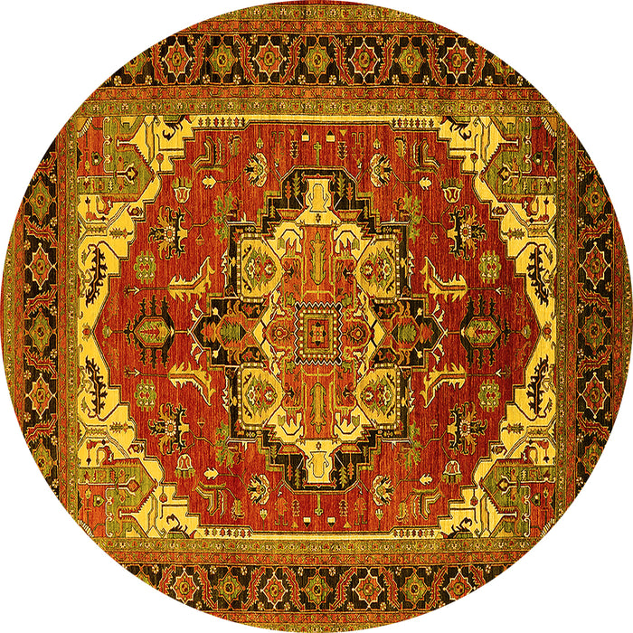 Round Persian Yellow Traditional Rug, urb2355yw