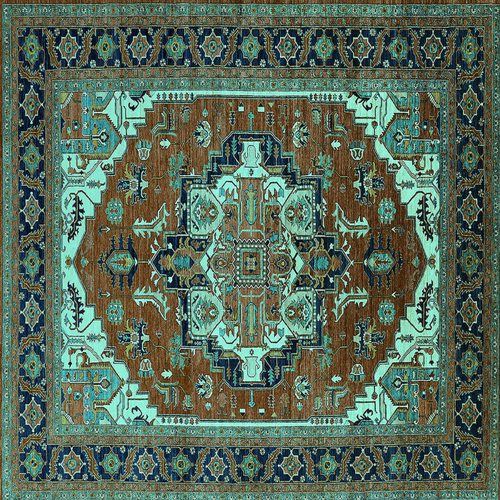 Square Persian Turquoise Traditional Rug, urb2355turq