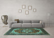 Machine Washable Persian Turquoise Traditional Area Rugs in a Living Room,, wshurb2355turq