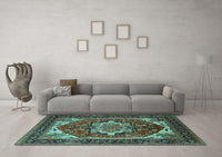 Machine Washable Persian Turquoise Traditional Rug, wshurb2355turq