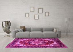 Machine Washable Persian Pink Traditional Rug in a Living Room, wshurb2355pnk
